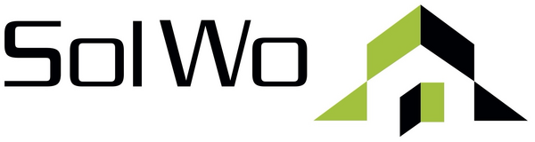 Logo der SolWo Group mit Haus aus schwarzen und gelben Formen.