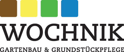 Logo mit den Farben Braun, Gelb, Grün und Blau über dem Schriftzug "WOCHNIK" und darunter "Gartenbau & Grundstückpflege".