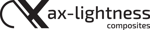Logo von ax-lightness mit schwarzen "ax" und dem Schriftzug "ax-lightness composites".